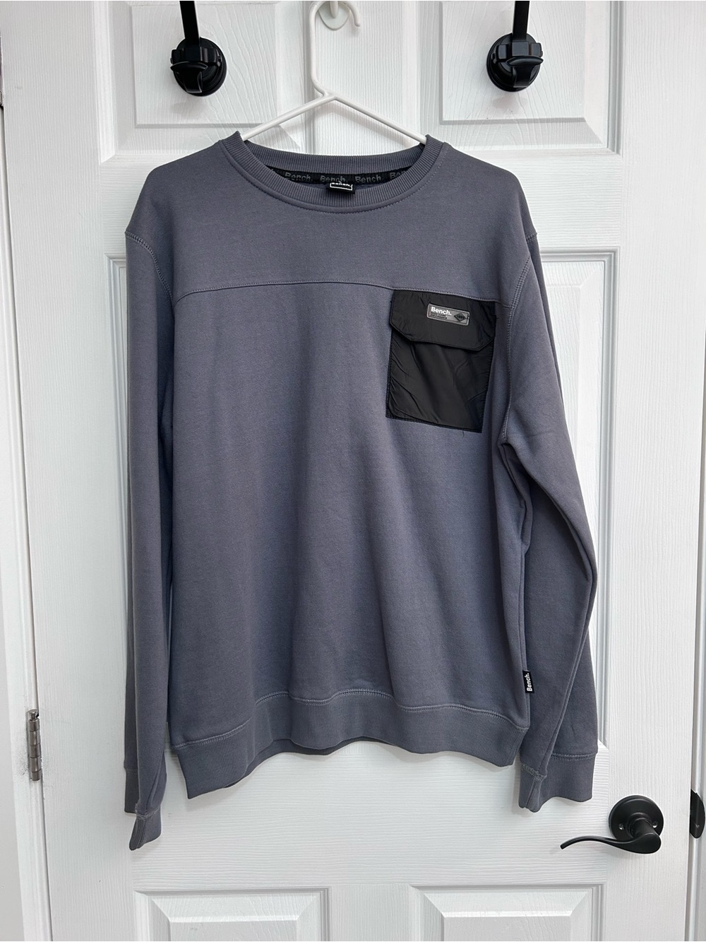 Bench Men's Slate Gray Crewneck Sweatshirt with Black Chest Pocket